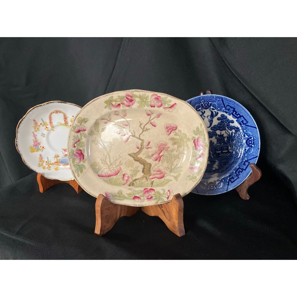 3 Plates Indian Tree Cherry Blossom, Japan Blue Willow Royal Albert Dainty Dinah